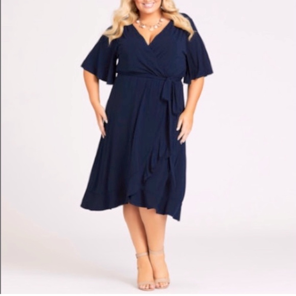 Avenue Faux Wrap Dress Navy Size 26/28